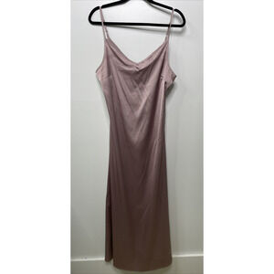 SUGAR + LIPS Slip Dress Pink Champagne Side Slit Maxi Wedding Guest Formal New L